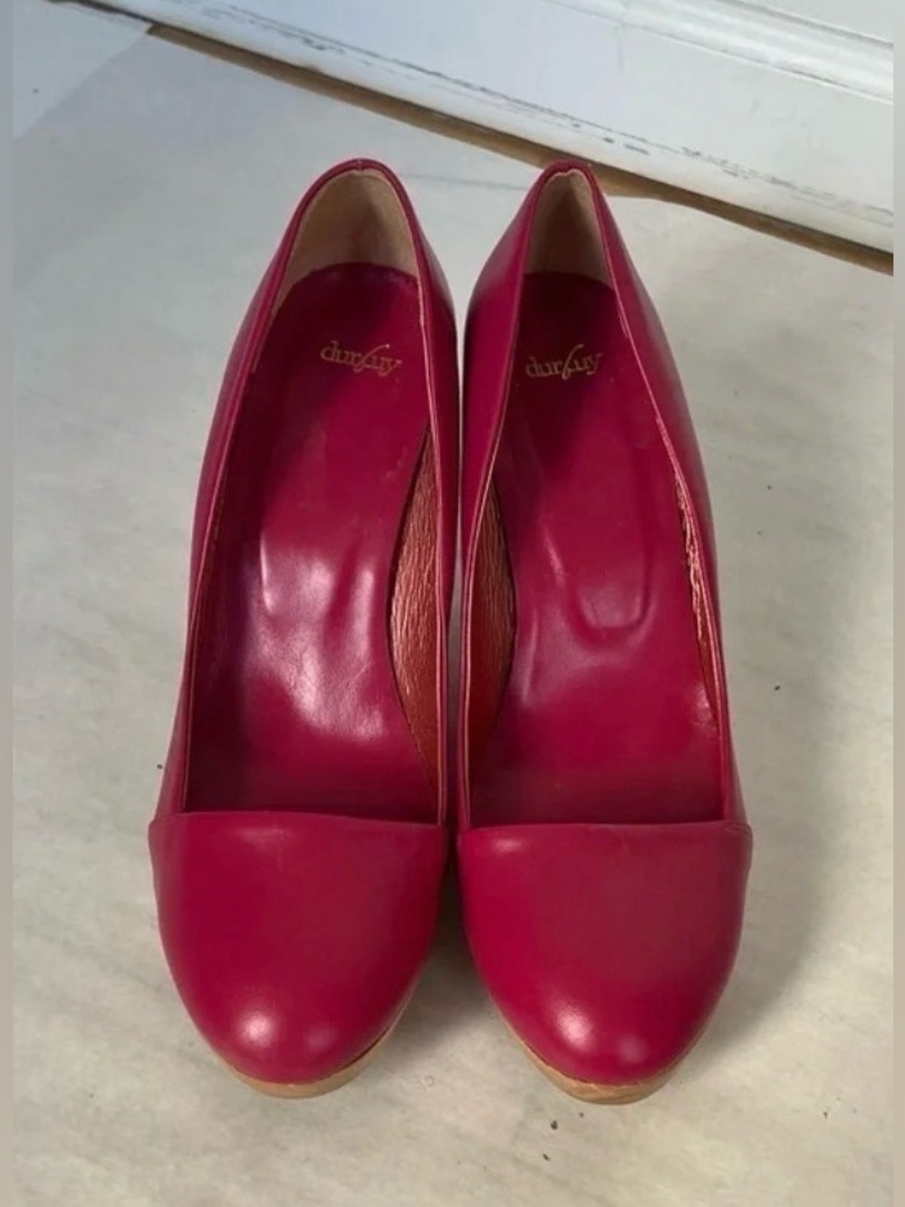 Durbuy by Yurika Nakatsu Pink Leather Wood Wedge Platform Pumps Shoes Sz US 7.5 - Picture 4 of 10